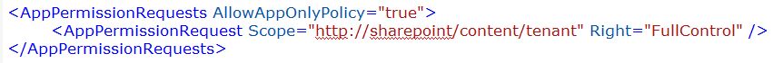 XML delle autorizzazioni per l'accesso App-Only a SharePoint