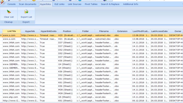 Esportare l'elenco dei collegamenti ipertestuali trovati dopo aver analizzato i documenti con ReplaceMagic