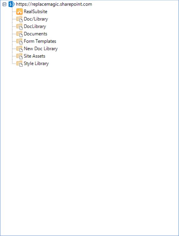 Visualizzazione ad albero di SharePoint in ReplaceMagic con raccolte siti e raccolte documenti